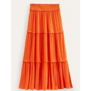 Boden Womens A-Line Skirt UK10P US 6P Orange Midi Tiered Smocked Waist R0393 NWT
